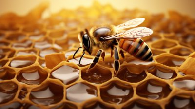 Hexagon-shaped cells in bees honeycomb